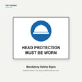OZY SIGNS original mandatory sign illustration showing Head Protection Must Be Worn